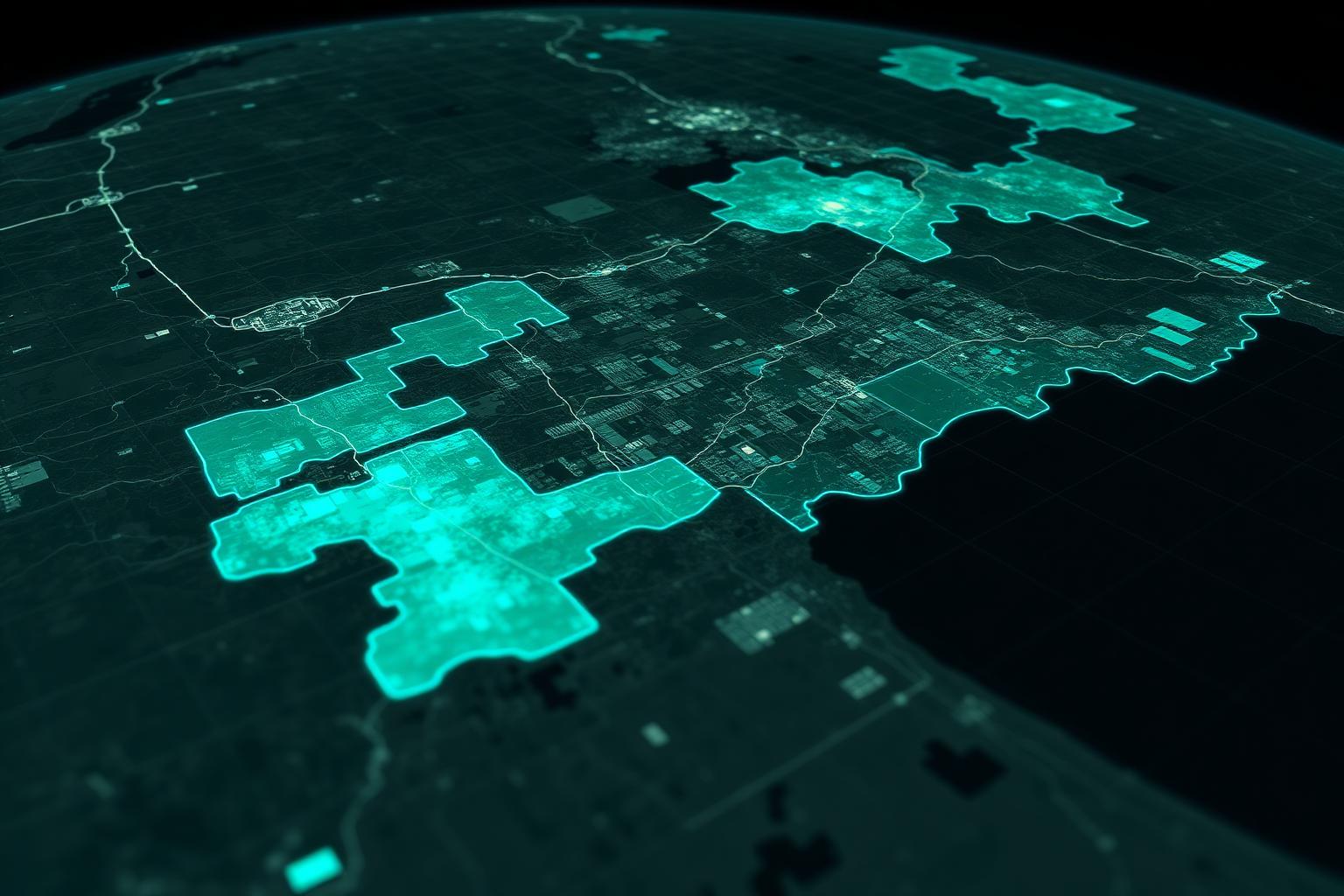 Mapa de lotes georreferenciados em vista de satélite